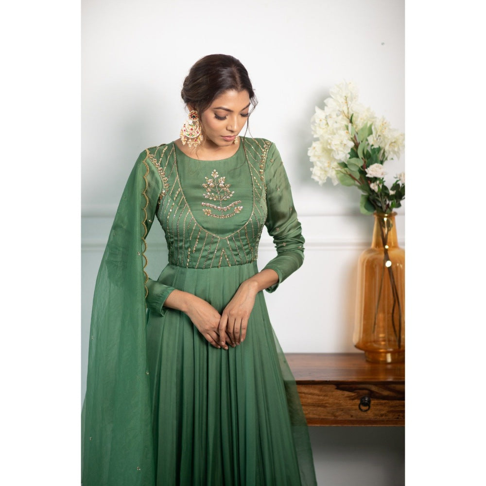 PARUL GANDHI Fresh Green Anarkali with Dupatta (Set of 2)