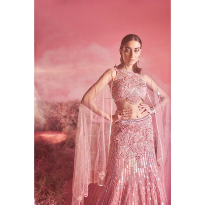 PARUL GANDHI Noor Pink Blouse with Lehenga & Dupatta (Set of 3)