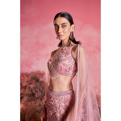 PARUL GANDHI Noor Pink Blouse with Lehenga & Dupatta (Set of 3)
