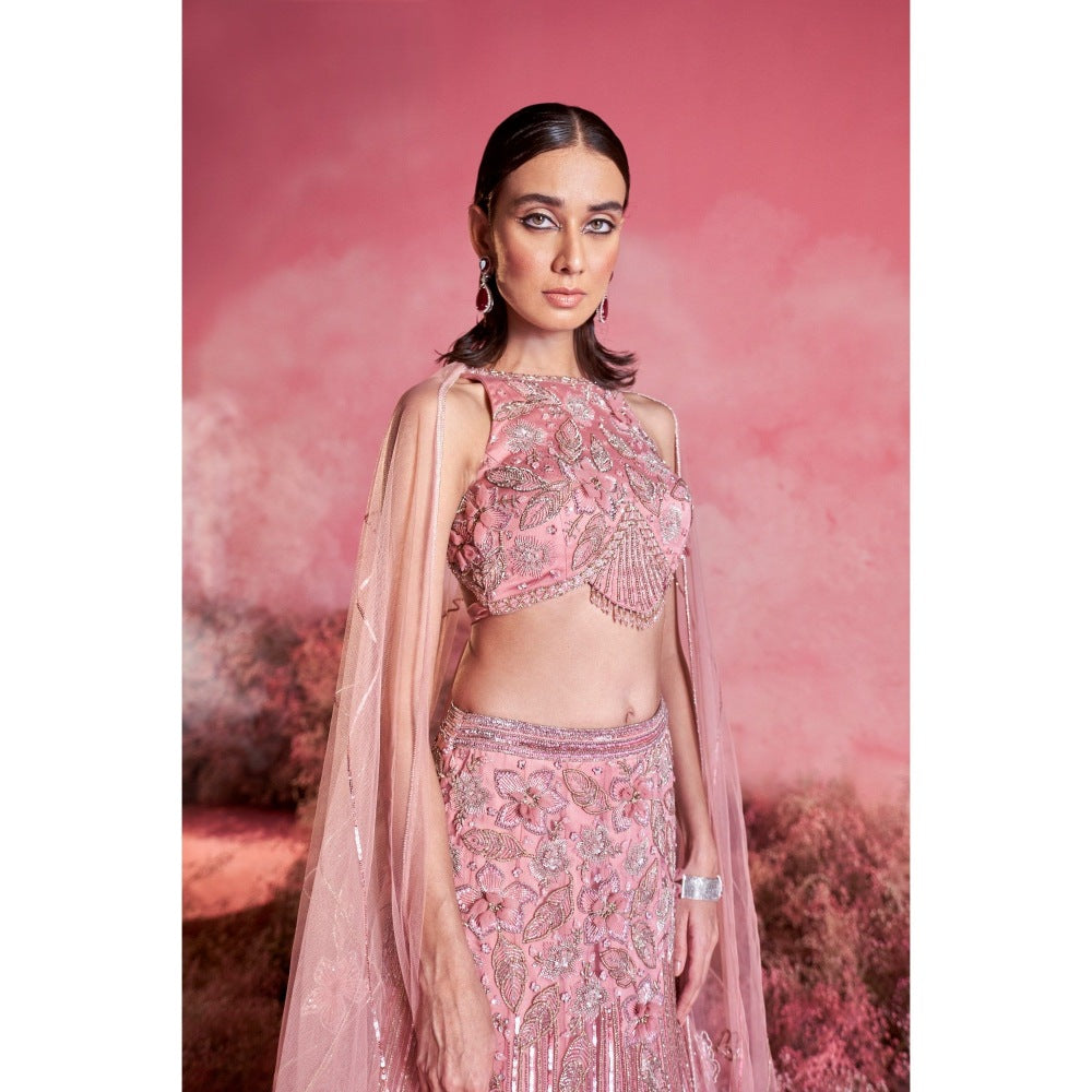 PARUL GANDHI Noor Pink Blouse with Lehenga & Dupatta (Set of 3)
