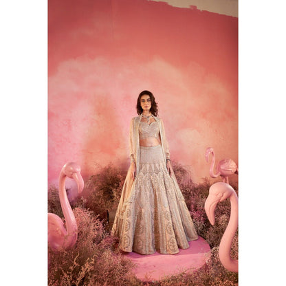 PARUL GANDHI Sanjh Nude Blosue with Lehenga & Dupatta (Set of 3)