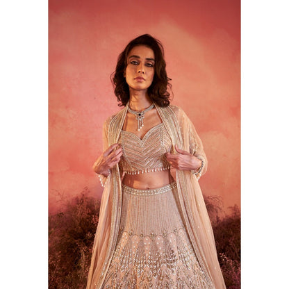 PARUL GANDHI Sanjh Nude Blosue with Lehenga & Dupatta (Set of 3)