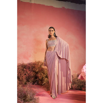 PARUL GANDHI Gulaab Drape Saree with Stitched Blouse & Belt