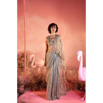 PARUL GANDHI Zoya Drape Saree with Stitched Blouse with Stitched