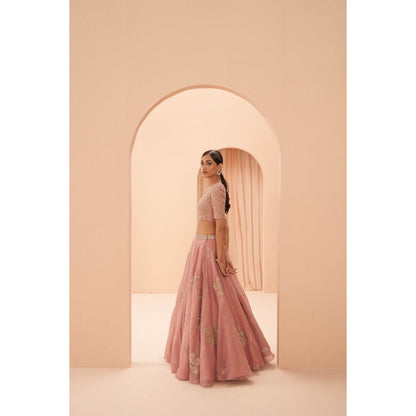 PARUL GANDHI Orchid Pink Blouse with Lehenga & Dupatta (Set of 3)