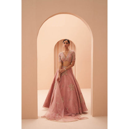 PARUL GANDHI Orchid Pink Blouse with Lehenga & Dupatta (Set of 3)