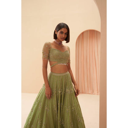 PARUL GANDHI Jade Green Blouse wtin Lehenga & Dupatta (Set of 3)