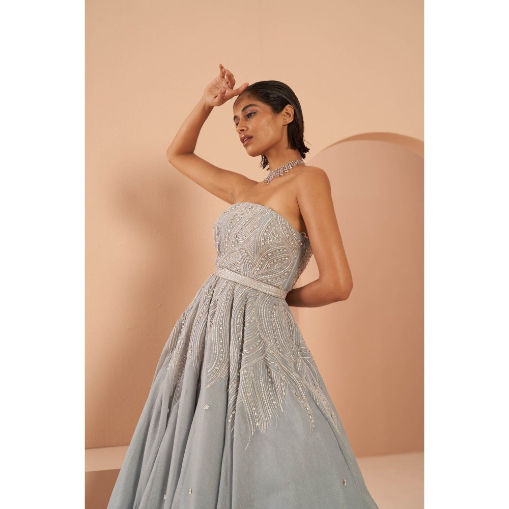 PARUL GANDHI Frozen Blue Crystal Gown