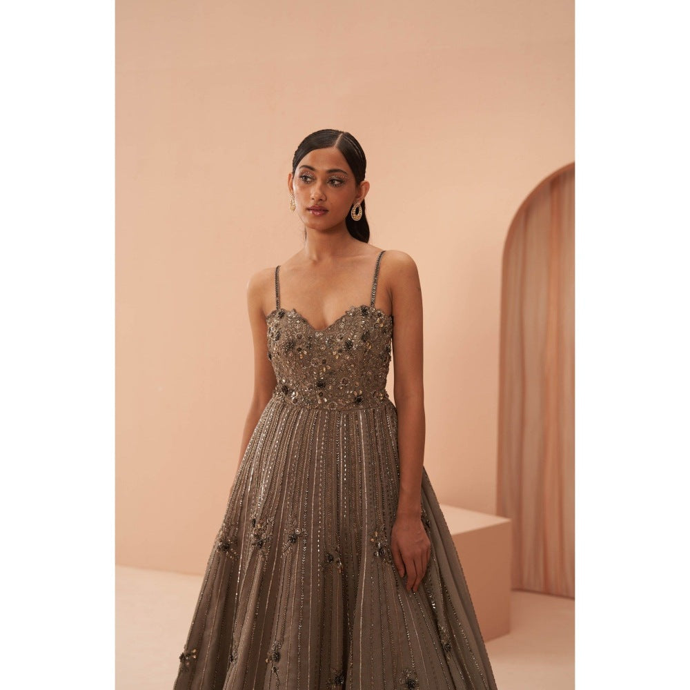 PARUL GANDHI Moonbeam Taupe Gown