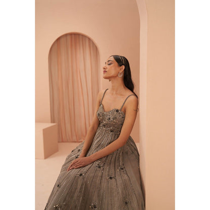 PARUL GANDHI Moonbeam Taupe Gown