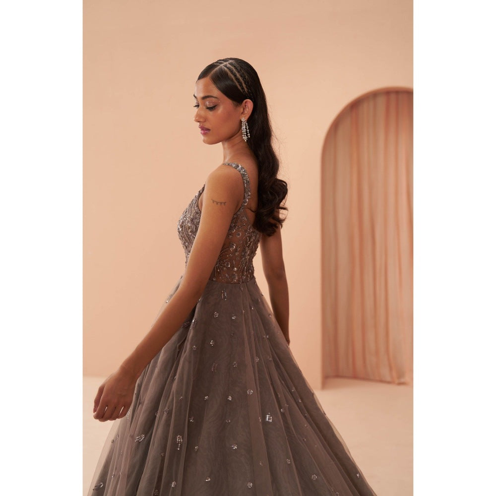 PARUL GANDHI Ebony Grey Embellished Gown