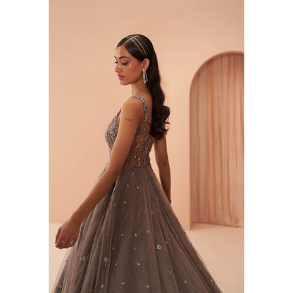 PARUL GANDHI Ebony Grey Embellished Gown
