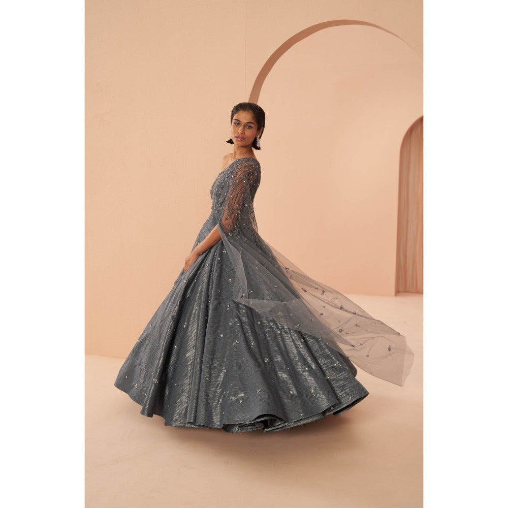 PARUL GANDHI Mirage Crushed Grey Gown