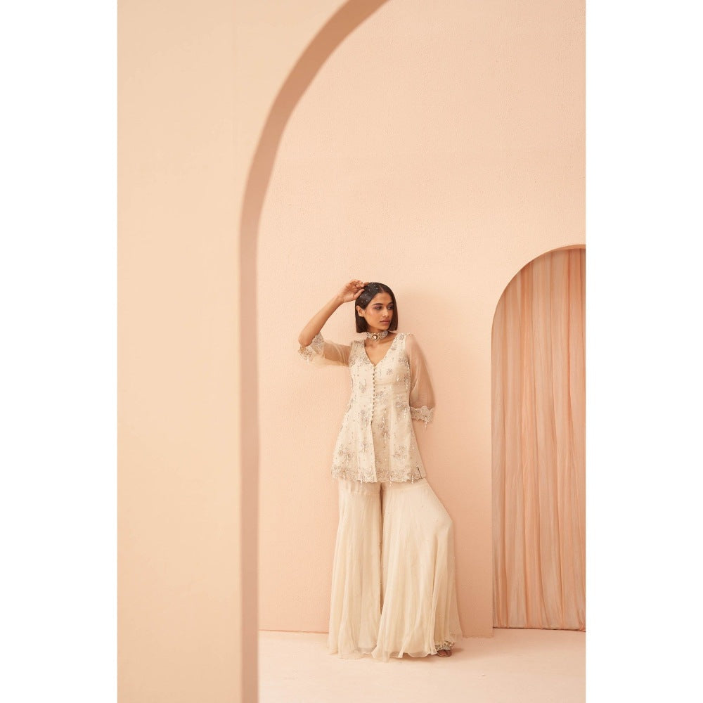 PARUL GANDHI Chandelier Off White Kurti with Sharara & Dupatta (Set of 3)