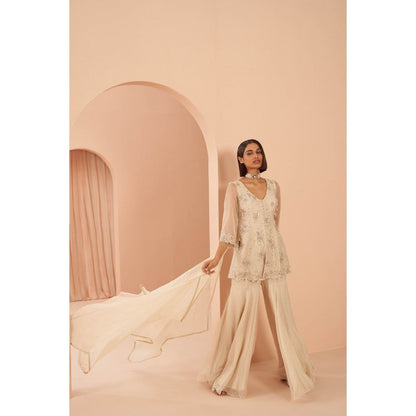 PARUL GANDHI Chandelier Off White Kurti with Sharara & Dupatta (Set of 3)