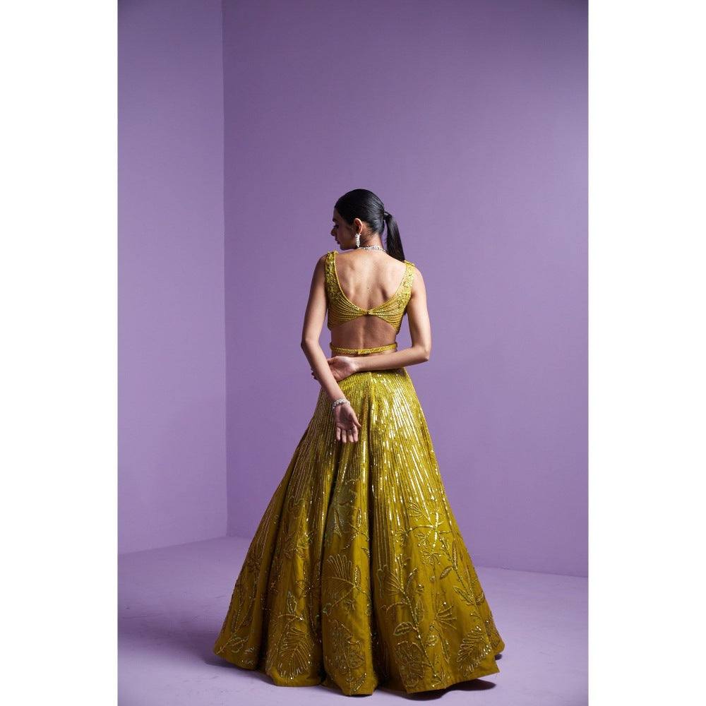 PARUL GANDHI Lime Spectrum Blouse with Lehenga & Dupatta (Set of 3)
