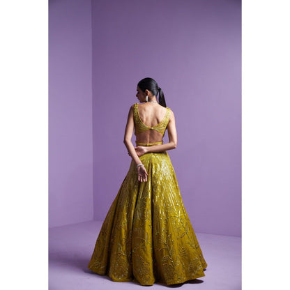 PARUL GANDHI Lime Spectrum Blouse with Lehenga & Dupatta (Set of 3)