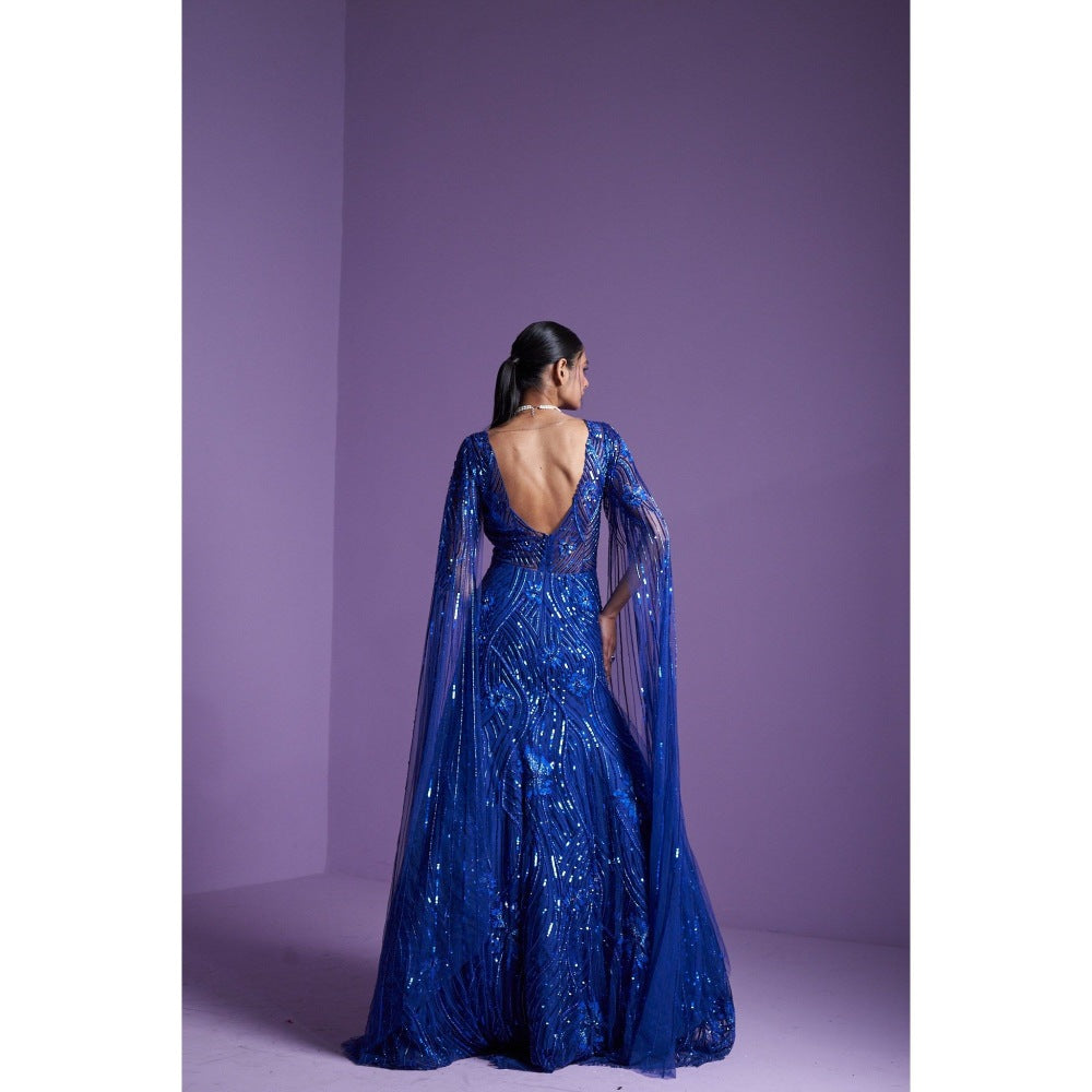 PARUL GANDHI Moonlight Blue Embellished Gown