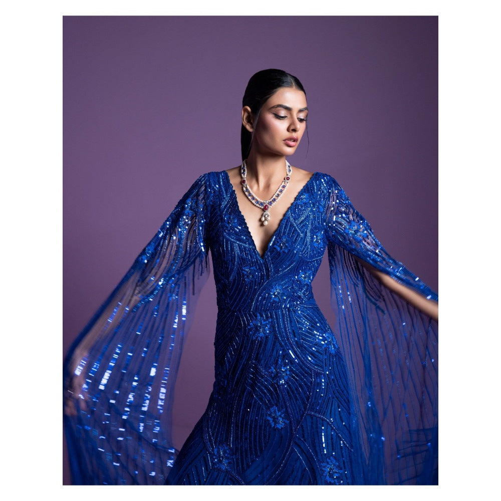 PARUL GANDHI Moonlight Blue Embellished Gown