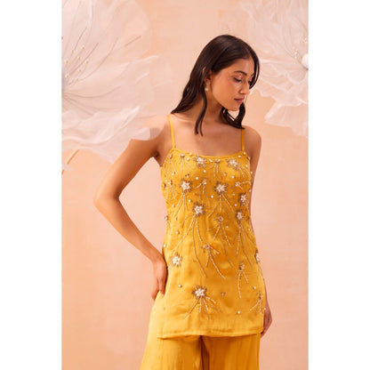 PARUL GANDHI Yellow Jaune Sharara With Short Kurta And Dupatta (Set of 3)
