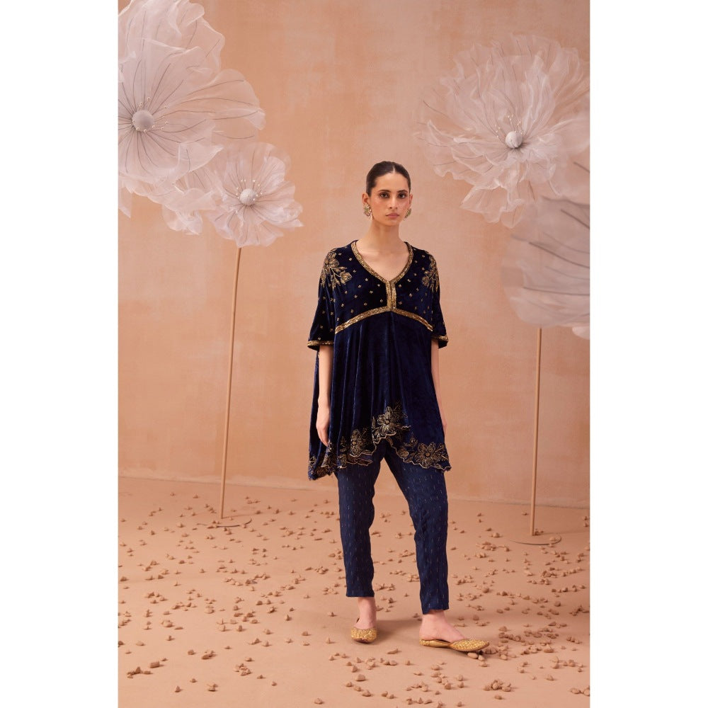PARUL GANDHI Cobalt Blue Top With Pant (Set of 2)