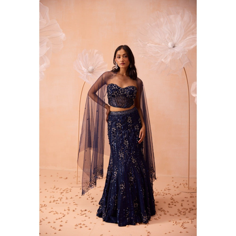 PARUL GANDHI Blue Stardust Lehenga With Blouse And Dupatta (Set of 2)