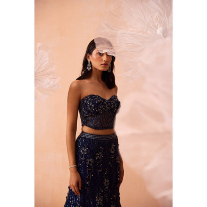 PARUL GANDHI Blue Stardust Lehenga With Blouse And Dupatta (Set of 2)