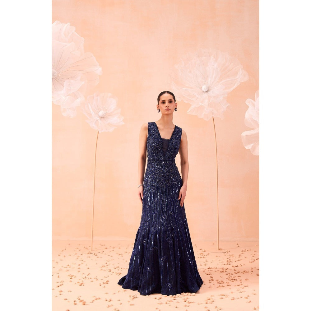 PARUL GANDHI Navy Blue Stardust Gown