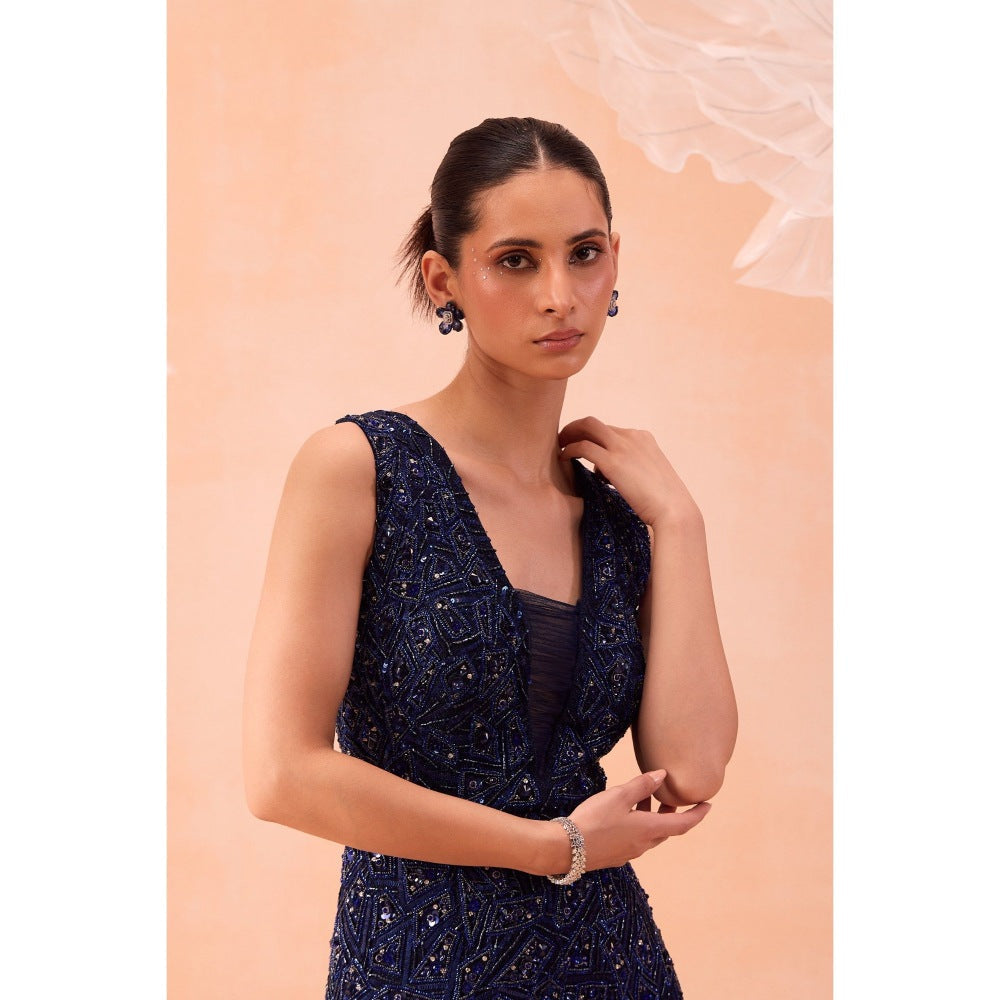 PARUL GANDHI Navy Blue Stardust Gown