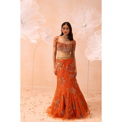 PARUL GANDHI Burt Orange Lehenga With Blouse (Set of 2)