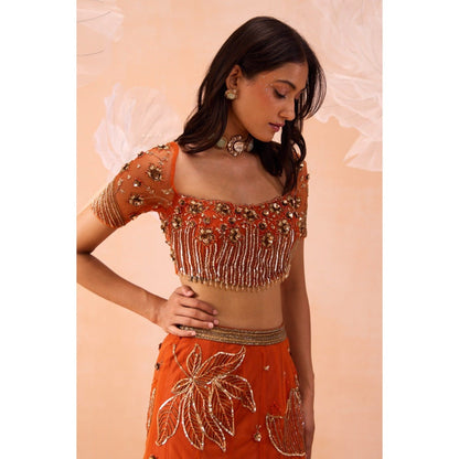 PARUL GANDHI Burt Orange Lehenga With Blouse (Set of 2)