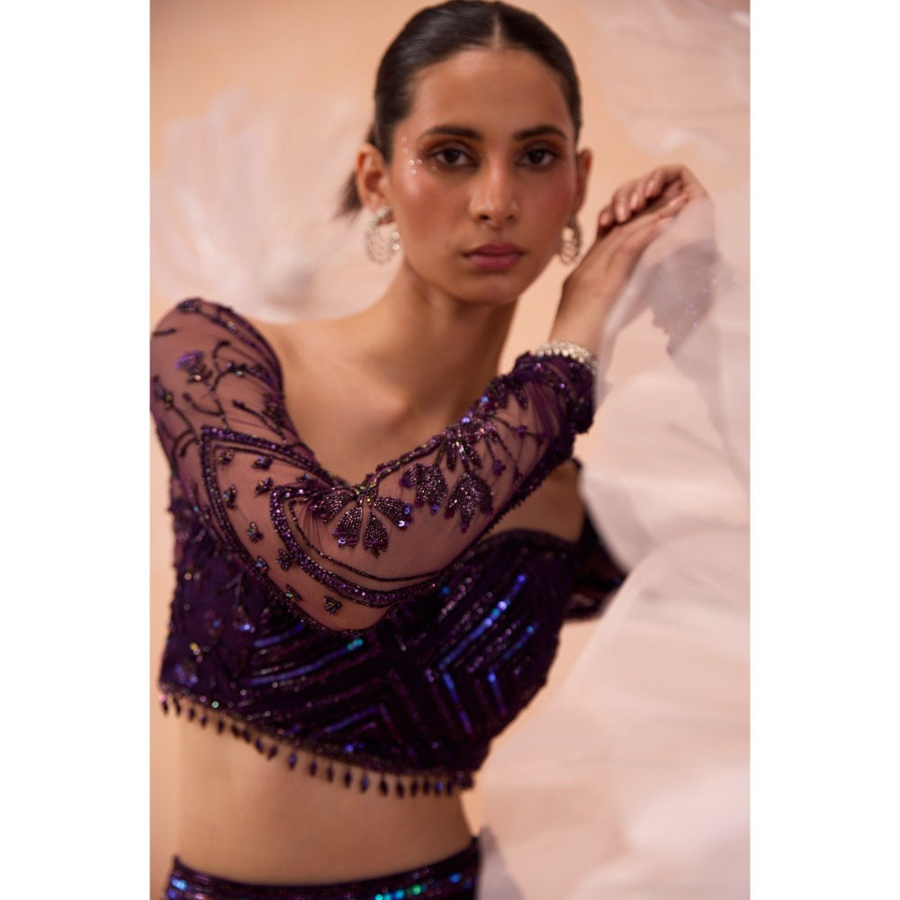 PARUL GANDHI Purple Glam Lehenga With Blouse And Dupatta (Set of 3)