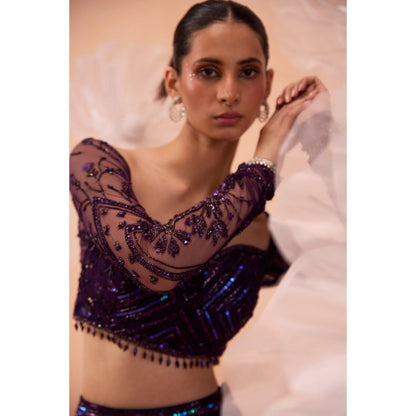 PARUL GANDHI Purple Glam Lehenga With Blouse And Dupatta (Set of 3)