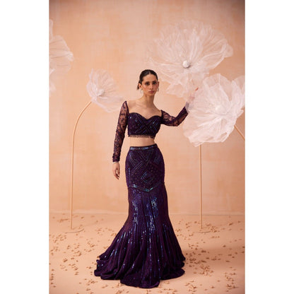 PARUL GANDHI Purple Glam Lehenga With Blouse And Dupatta (Set of 3)