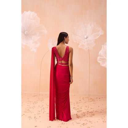 PARUL GANDHI Pink Fuchsia Pre Drape Saree And Belt with Stitched Blouse