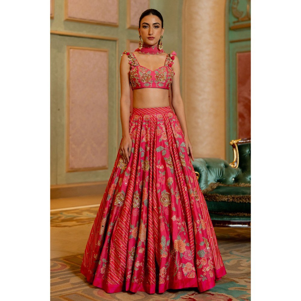 Paulmi & Harsh Divya Khosla Kumar In The Aviva Pink Lehenga with Choli and Dupatta