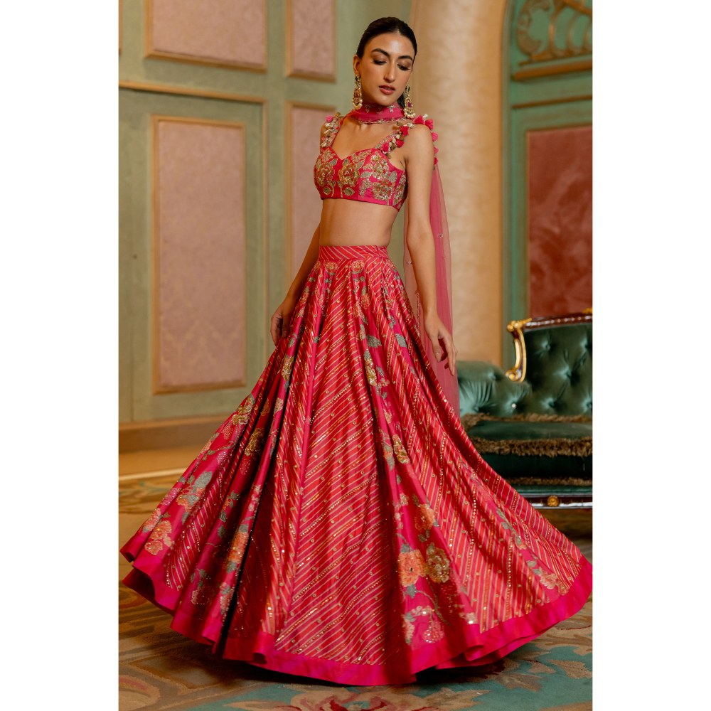 Paulmi & Harsh Divya Khosla Kumar In The Aviva Pink Lehenga with Choli and Dupatta