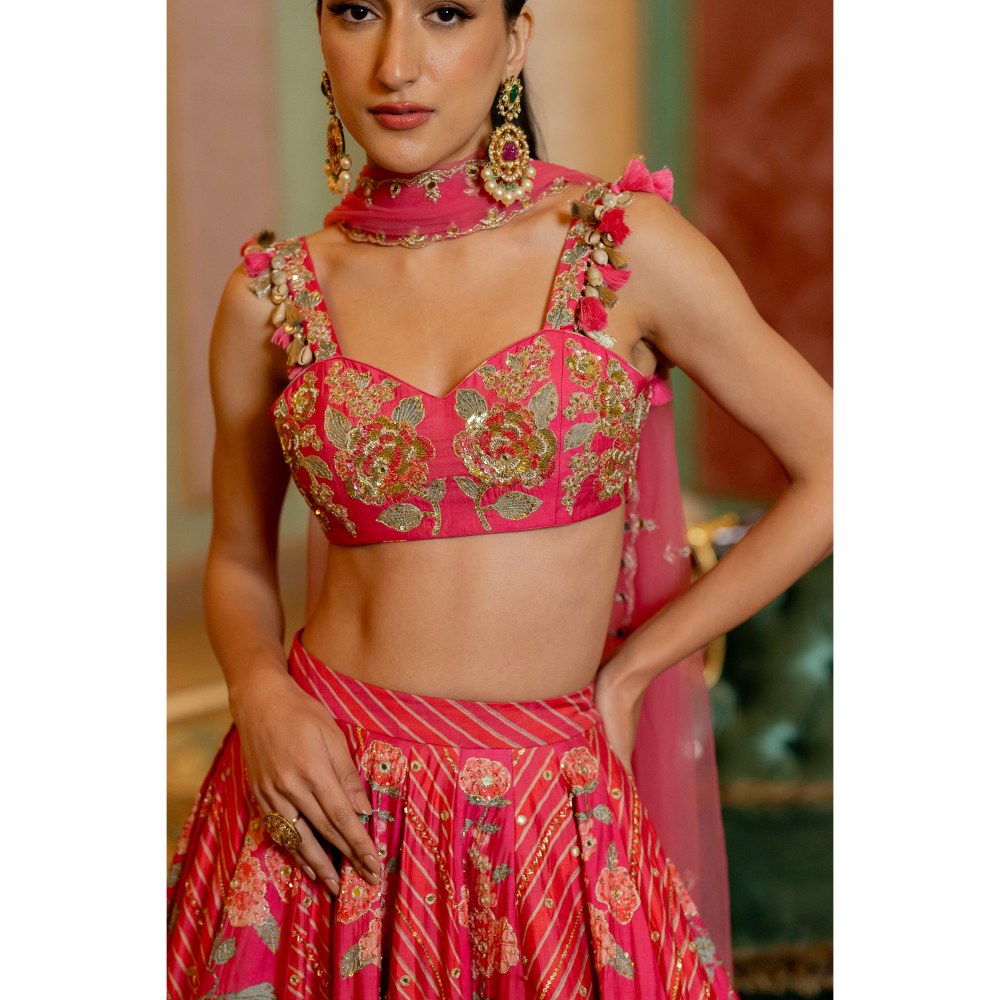 Paulmi & Harsh Divya Khosla Kumar In The Aviva Pink Lehenga with Choli and Dupatta