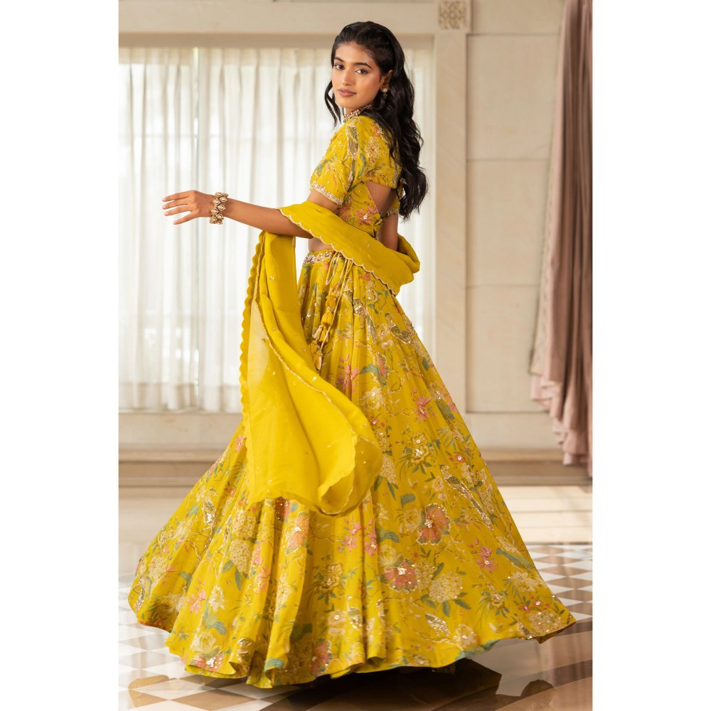 Paulmi & Harsh Sora Yellow Lehenga with Choli and Dupatta