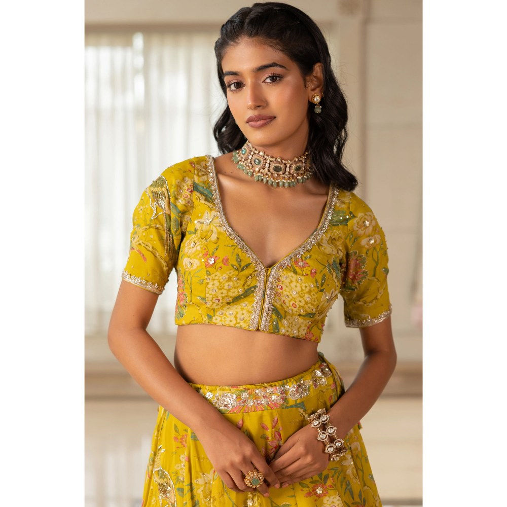 Paulmi & Harsh Sora Yellow Lehenga with Choli and Dupatta
