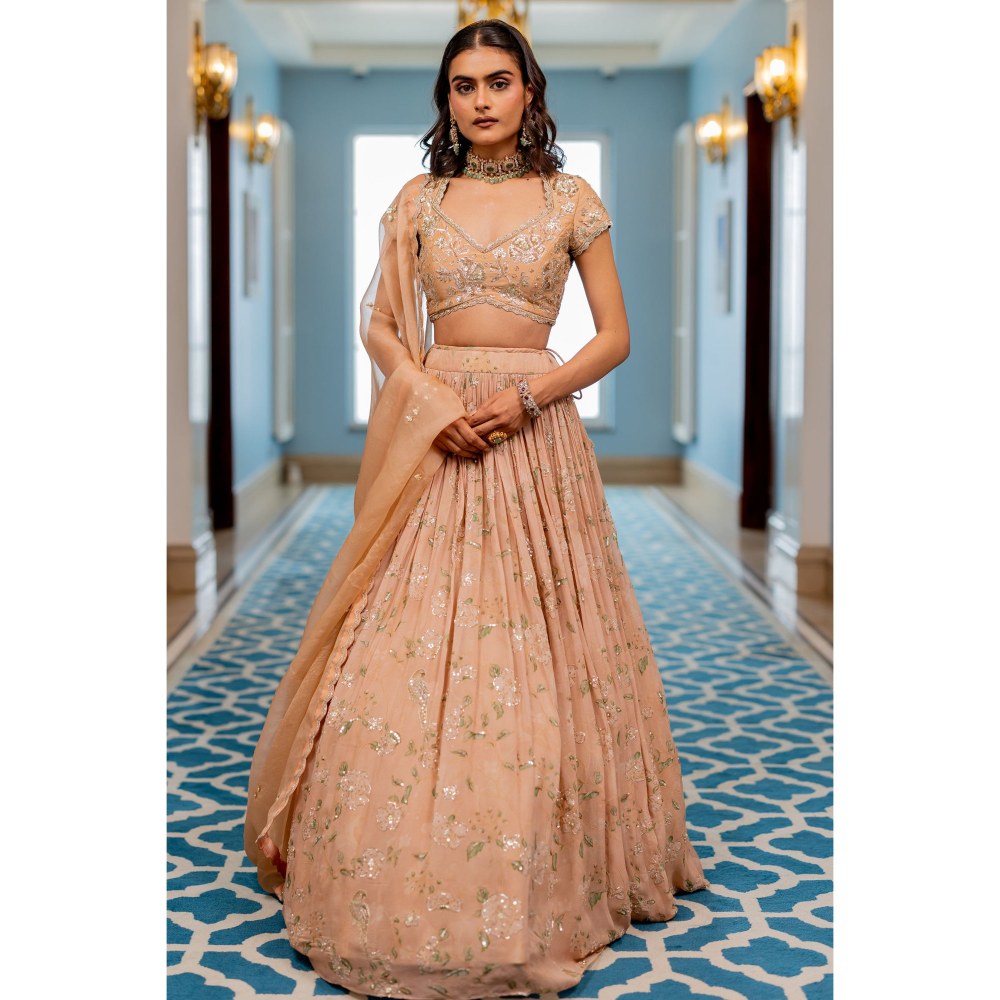 Paulmi & Harsh Ren Peach Lehenga with Choli and Dupatta