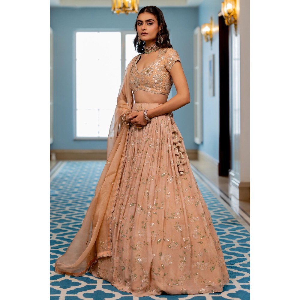 Paulmi & Harsh Ren Peach Lehenga with Choli and Dupatta