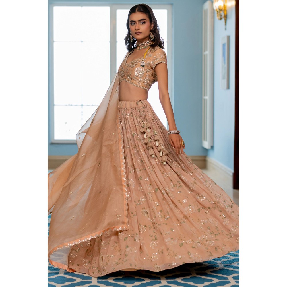 Paulmi & Harsh Ren Peach Lehenga with Choli and Dupatta