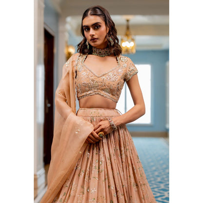 Paulmi & Harsh Ren Peach Lehenga with Choli and Dupatta