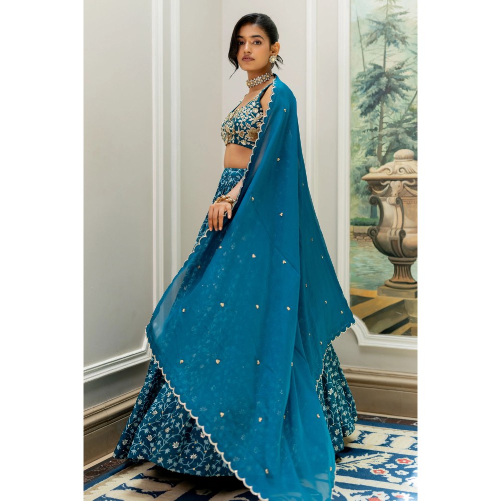Paulmi & Harsh Kiku Teal Lehenga with Choli and Dupatta