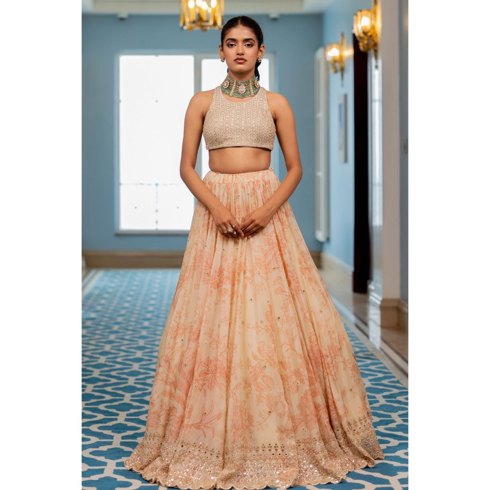 Paulmi & Harsh Saki Peach Lehenga with Choli and Dupatta