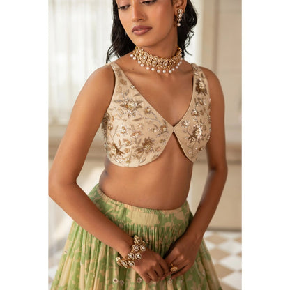 Paulmi & Harsh Akina Green Lehenga with Choli and Dupatta