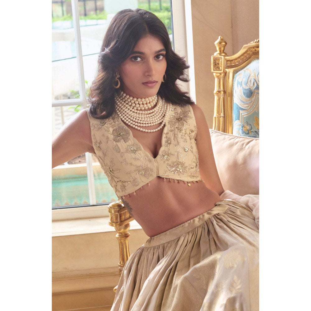 Paulmi & Harsh Aruna Off White Lehenga with Choli and Dupatta