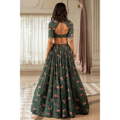 Paulmi & Harsh Davina Green Lehenga with Choli and Dupatta