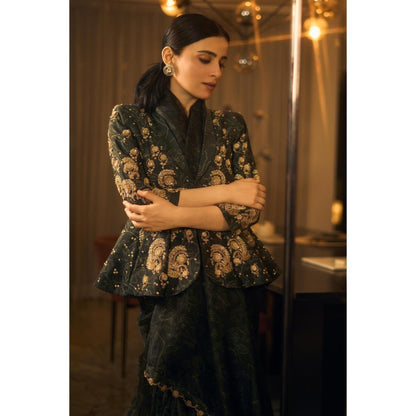 Paulmi & Harsh Black Pre Drape Saree with Top with Jacket and Petticoat